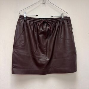 Theory Faux Leather Drawstring Mini Skirt - Dark Brown